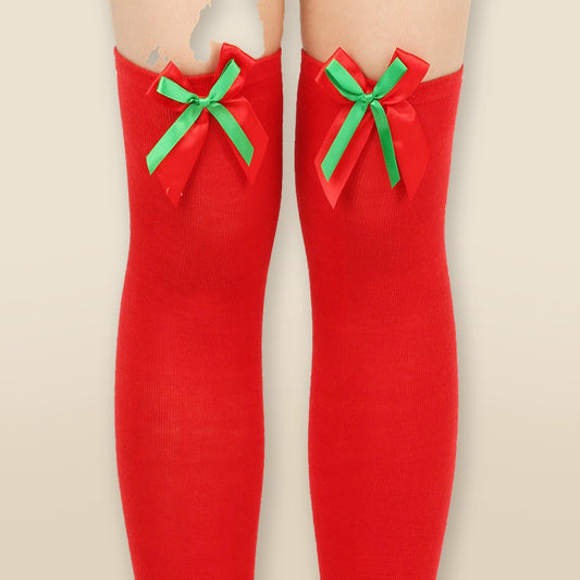 Chaussettes hautes unies à nœud de Noël