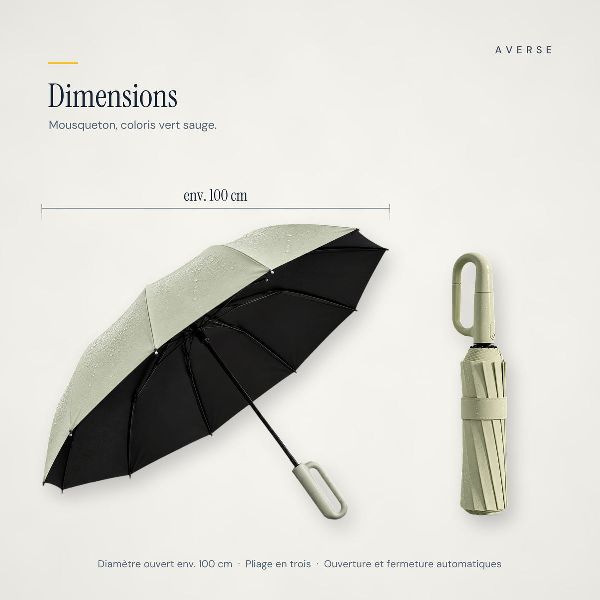 Mousqueton — Vert sauge — dimensions