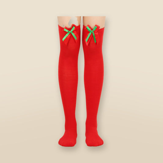 Chaussettes hautes unies à nœud de Noël