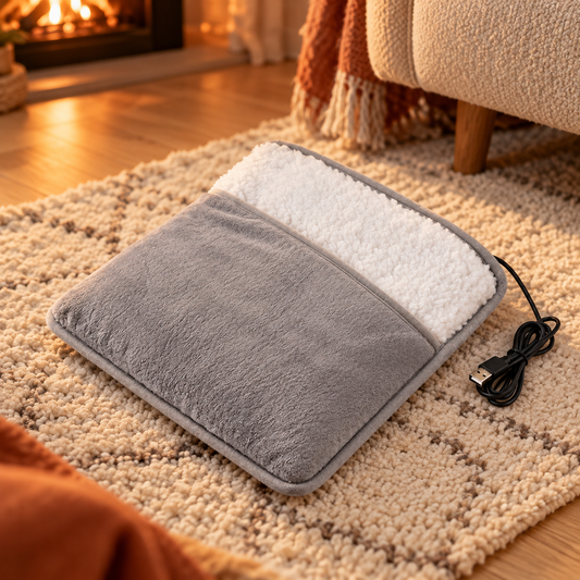 Chauffe-pieds USB posé sur un tapis